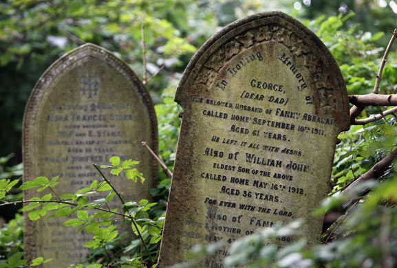 gravestone: Gravestones at Arnos Vale cemetery in Bristol, England