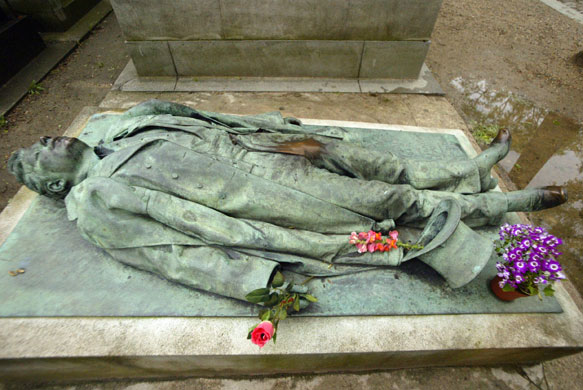 gravestone: Victor Noir's gravestone at Pere Lachaise Cemetery in Paris