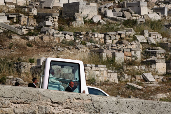 Pope Benedict XVI: Pope Benedict XVI passes ancient Jewish graves on the Mount of Olives