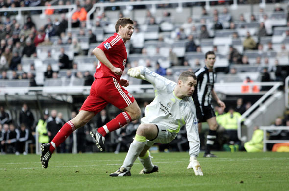 Gerrard: Steven Gerrard scoring against Newcastle at St James' Park