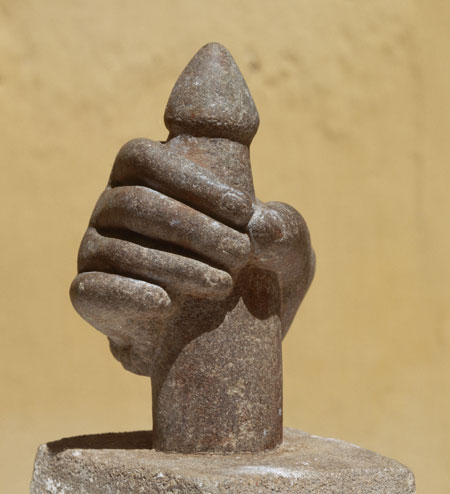 ancient erotica: sixth century Vietnamese Cham Sculpture of Hand with Phallus