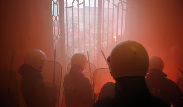 Week in business: Police block the entrance of the headquarters of ArcelorMittal, Luxembourg 