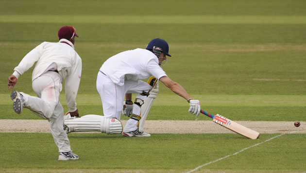 England v West Indies: Alaistair Cook avoids a run out