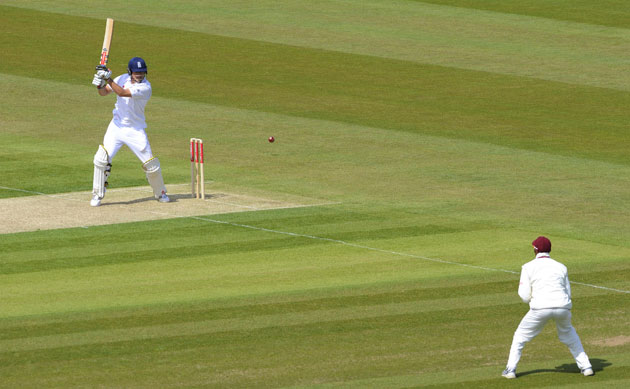 England v West Indies: Alistair Cook hits a shot to his left