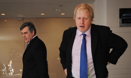 Gordon Brown and Boris Johnson at the launch of Crossrail in London on 15 May 2009.