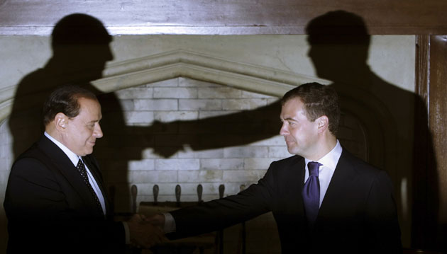 24 hours in pictures : Russian President Medvedev with Italian Prime Minister Berlusconi  
