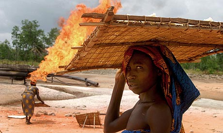 Flames from a Shell flow station in Nigeria's Delta