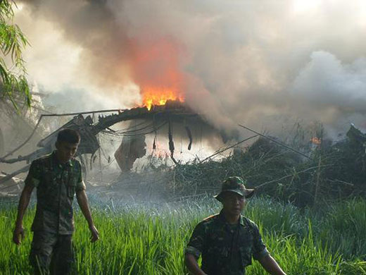 Indonesian plane crash: Fire razes the Air Force C-130 cargo plane