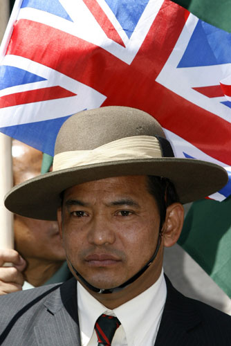 Gurkha's victory: A Union flag flies above a Gurkha prior to a statement by Home Secretary