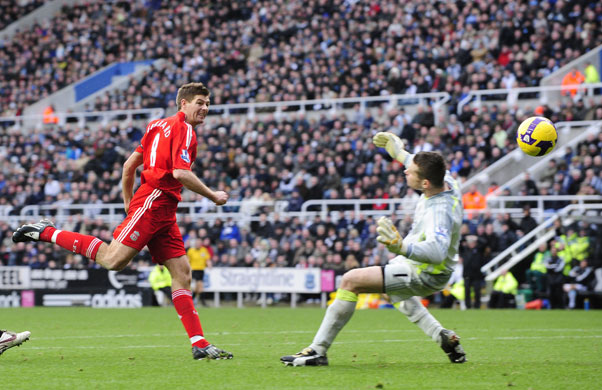 Relegation timescale: Liverpool's Gerrard shoots to score against Newcastle 