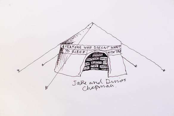 Hay festival yurt: Jake and Dinos Chapman's drawing of the Guardian yurt Hay festival 2009