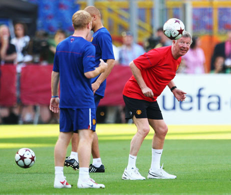 Training Sessions: Alex Ferguson keeps his eyes on the ball