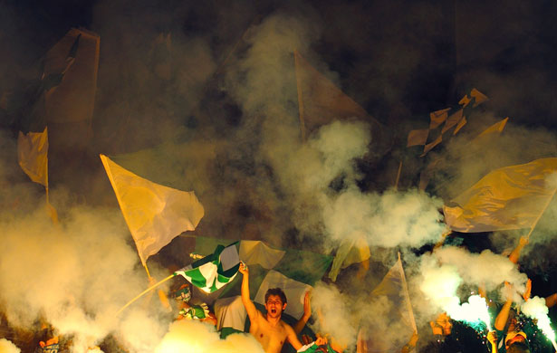 24sport: Fans wave their flags on smoke filled terraces at the Bulgaria Cup final