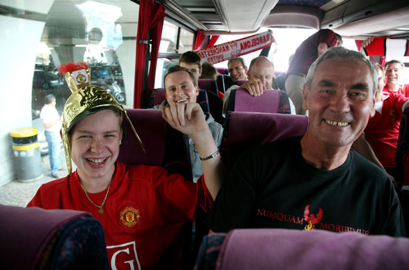 Countdown to kickoff: Jubilant United fans are happy to be on the way to Rome