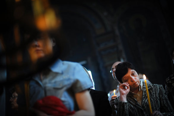 29 May 2009: Yambol, Bulgaria: A memorial service for the victims of a bus crash