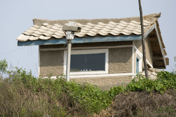North Korea Border: North Korean security camera at the border between North Korea and China
