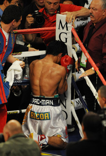 Hatton and Pacquiao: Manny Pacquiao celebrates after knocking out Ricky Hatton