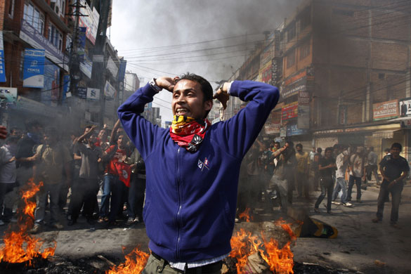 3 May 2009: Nepal: Supporters of opposition political parties during a protest