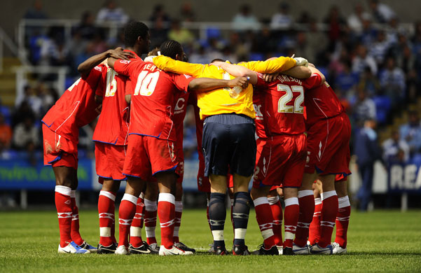 Birmingham promoted: players huddle