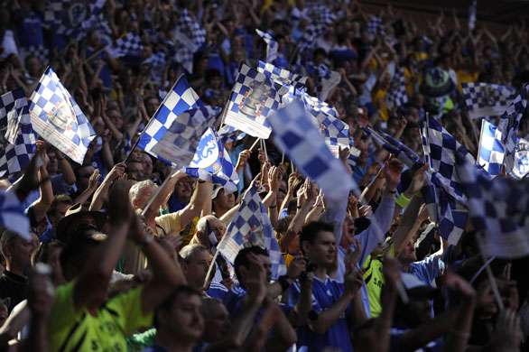 FA Cup final: Chelsea fans celebrate after the final whistle 