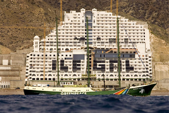 Spanish coastlines: 2007: Scores of Greepeace activists at the hotel Azata del Sol