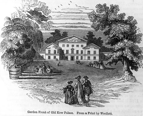 Kew Gardens: 1780: Old Kew Palace and gardens, the home of George II and George III