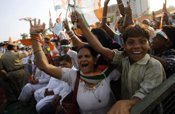 Gandhi election campaign: 29 April, New Delhi: Supporters of India's ruling Congress party