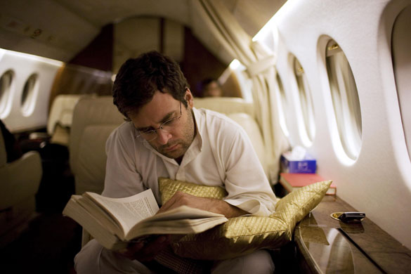 Gandhi election campaign: 16 April: Congress Party General Secretary Rahul Gandhi reads a book
