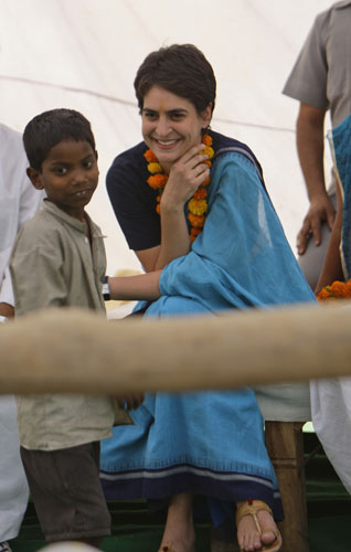 Gandhi election campaign: 22 April, Samodha: Priyanka Vadra campaigning for her mother Sonia Gandhi