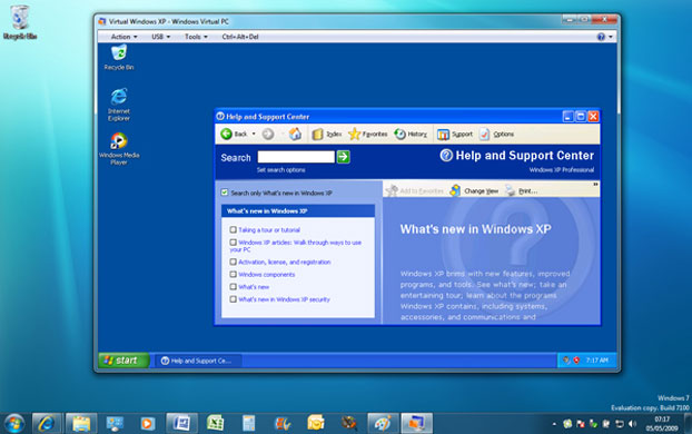 Windows 7 Windows 7 Windows within Windows Virtual XP runs an instance of 