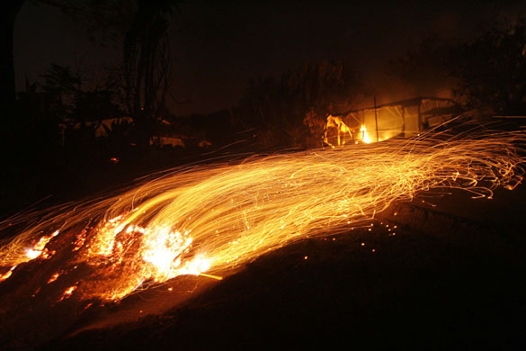California Wildfires: Embers fly during the Jesusita fire