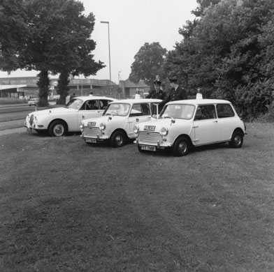 50 Years of the Mini: New police Austin mini-coopers lined up in June 1968