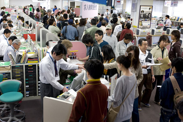 Toyota City: Job seekers at the Toyota city branch of 'Hello Work', Toyota city, Japan