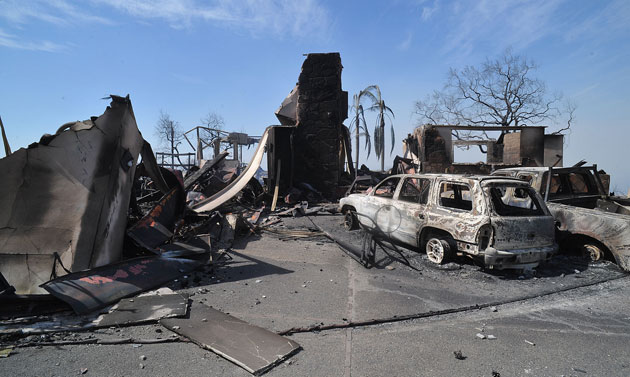 California Wildfires: charred remains at a home on Holly Lane, California