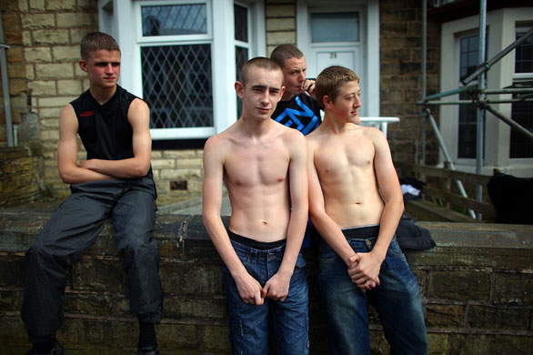 Burnley vote BNP: Youths enjoy the sunshine in the Padiham area of Burnley