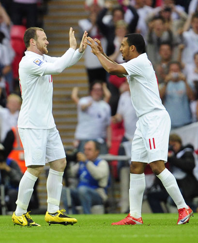 england andorra: Wayne Rooney celebrates scoring the opening goal 