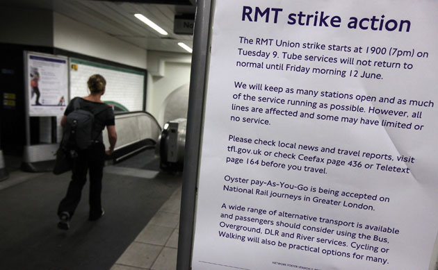 Tube strike: A notice informing commuters of the RMT Union's tube strike