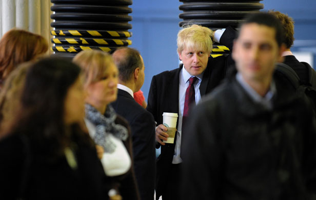 Tube strike: Mayor of London Boris Johnson waits for a train