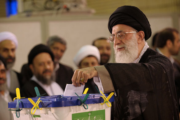 Iraninan elections: Ayatollah Ali Khamenei casts his vote in his office in Tehran