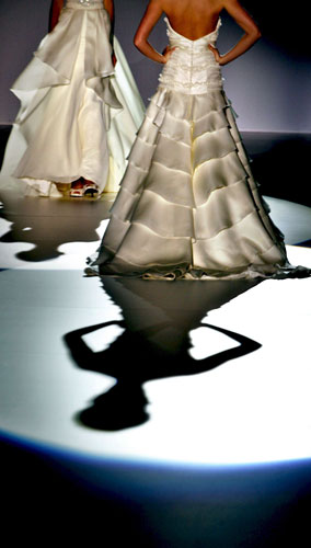 12 June 2009: Barcelona, Spain: Two models during a bridal fashion show