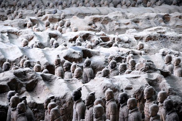 12 June 2009: Xian, China: Ranks of terracotta warriors
