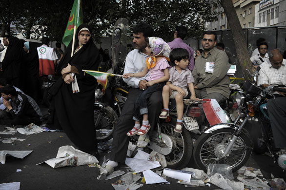 15 June 2009: Tehran, Iran: Supporters of Mahmoud Ahmadinejad attend a massive rally