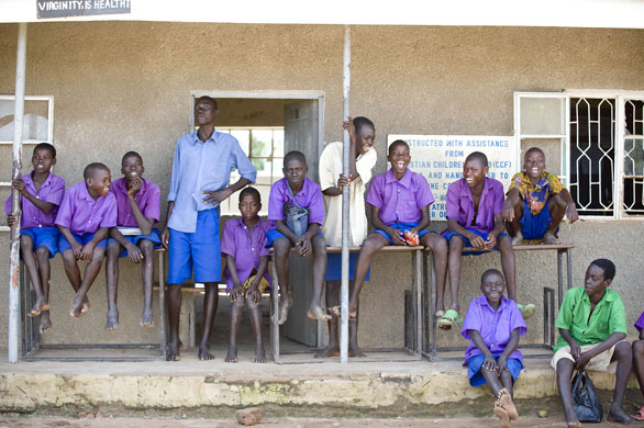 Katine football: Children watch Ojama primary school vs Katine Tiriri Primary school