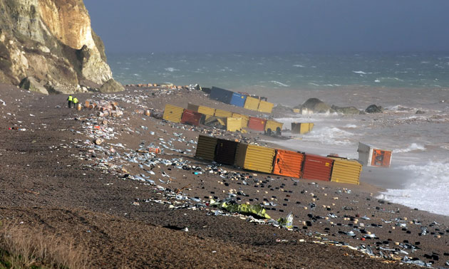Extreme Weather: Debris litters teh area around the ship