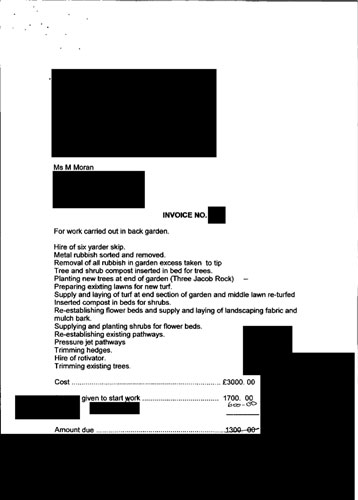 MPs' expenses receipts: Receipt for gardening work from Margaret Moran, Labour MP for Luton South