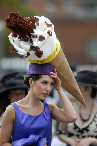 Ladies' Day at Ascot: A lady displays her hat at the Royal Ascot horse race