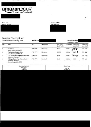 MPs' expenses receipts: Receipt for a variety of books from Maria Miller MP