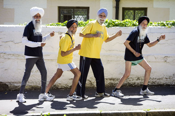 A celebration of old age: Fauja Singh, 98, Armuc Singh, 79, Karnail Singh, 80, and Ajit Singh 79