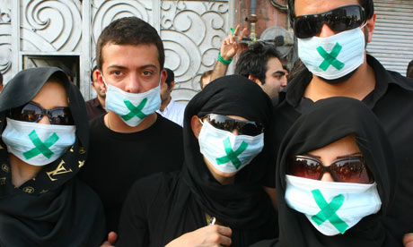 Supporters of defeated presidential candidate Mir Hossein Mousavi demonstrate in Tehran, Iran.
