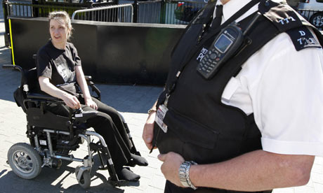 Debbie Purdy manoeuvres her wheelchair outside the House of Lords in central London